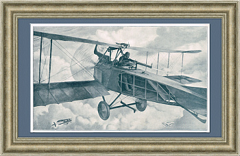 Немецкая авиационная артиллерия в бою. Винтажная иллюстрация