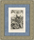 Благочестие Иосафата. Вознесение пророка Илии. Старинная двусторонняя гравюра 1701 года