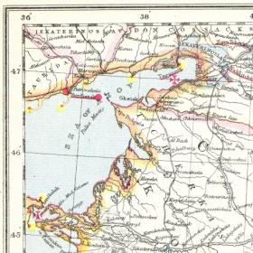 Старинная карта Кавказа с обозначением железных дорог, 1883 г.