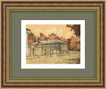 Оболенский переулок. Антикварная литография в раме Оболенский переулок. Антикварная литография в раме