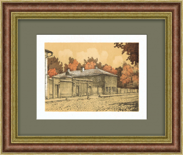 Оболенский переулок. Антикварная литография в раме Оболенский переулок. Антикварная литография в раме