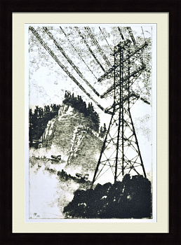 Вышка ЛЭП, Сибирь. Большая советская гравюра