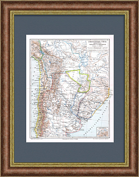 Карта 19 в.: Аргентина, Чили, Боливия, Уругвай и Парагвай. 