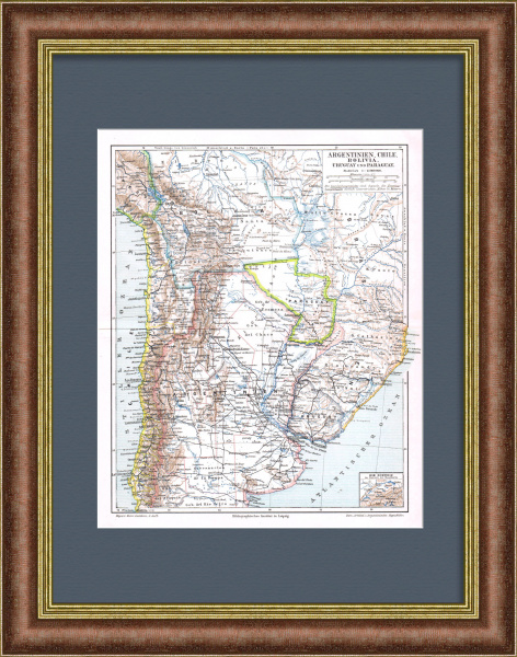 Карта 19 в.: Аргентина, Чили, Боливия, Уругвай и Парагвай. 