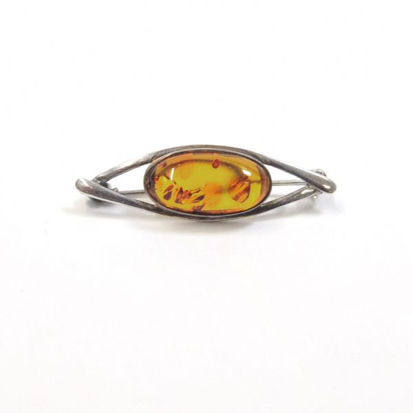 Серебряная брошь с янтарем, редкий винтажный аксессуар