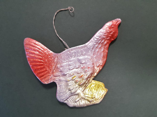 Глухарь большой красный, винтажная игрушка СССР из картона