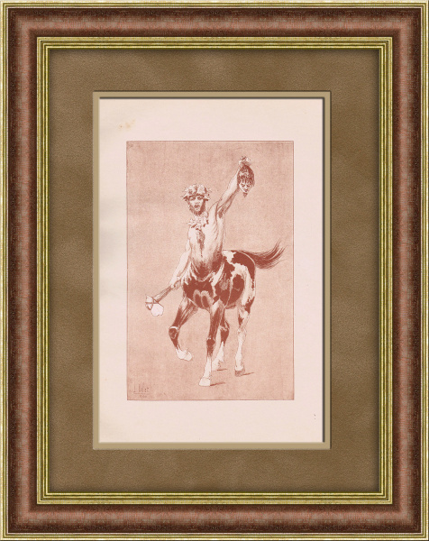 История верховой езды: древний кентавр. Антикварная литография