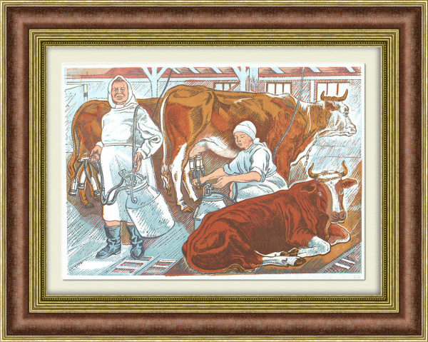 На ферме. Авторская линогравюра, СССР На ферме. Авторская линогравюра, СССР