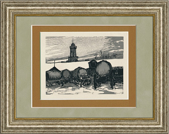 Двор извозчиков-водовозов в Сущеве, оригинальная гравюра И.Н. Павлова