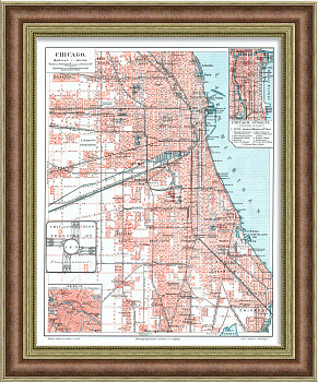 Карта Чикаго. Старинная литография