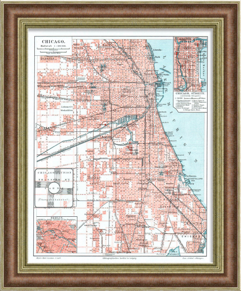 Карта Чикаго. Старинная литография