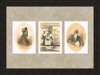 Дипломатия Японии и США: Представители императора - мэр, судья, переводчик, старинные литографии кабинетного формата