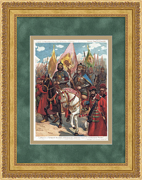 Минин и Пожарский освобождают Москву. Редкая, старинная гравюра