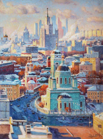 Воспевая красоту зимнего города. Москва, Николоямская улица. Живопись, большой формат