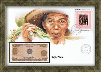 Вьетнам: купюра, конверт, марки со спец. гашением. Коллекционный выпуск