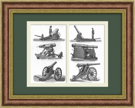 Старинная литография «Пушки. Осадные и защитные орудия», 1893–95 гг. 