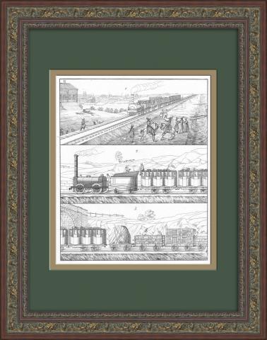Железные дороги Российской империи: новые поезда. Старинная литография