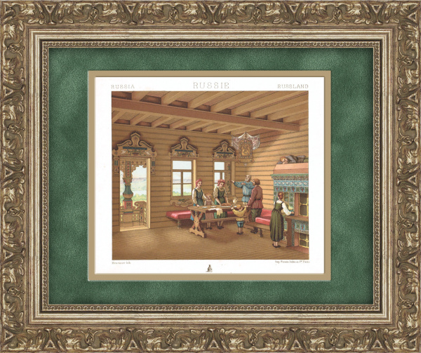 Быт в крестьянском доме. Хромолитография 19 века