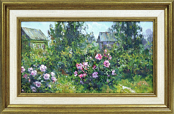 Пионы в саду. Авторская винтажная живопись