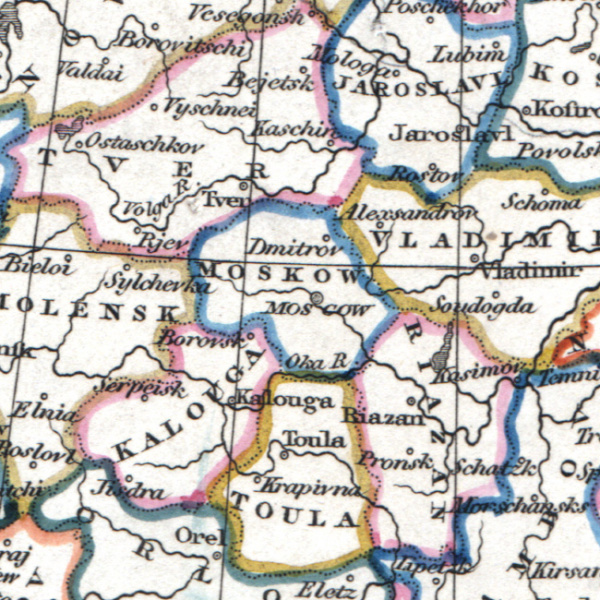 гравированная карта европейской россии с виньеткой "медный всадник", 1824 г.