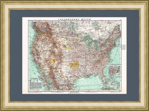 Соединенные Штаты, подробная большая карта 1909 года