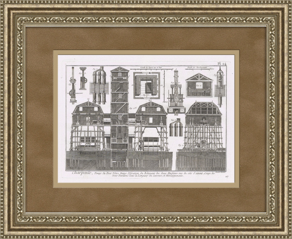 Водяной насос у моста Нотр Дам. Cтаринная гравюра Дидро