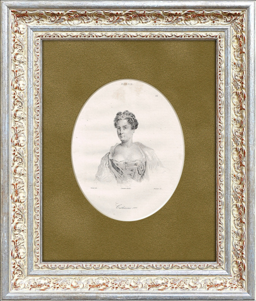 Русская императрица Екатерина I, старинная гравюра, 1838 г.