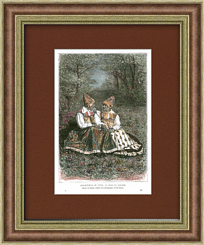 Тульский народный костюм, антикварная литография конца XIX в.