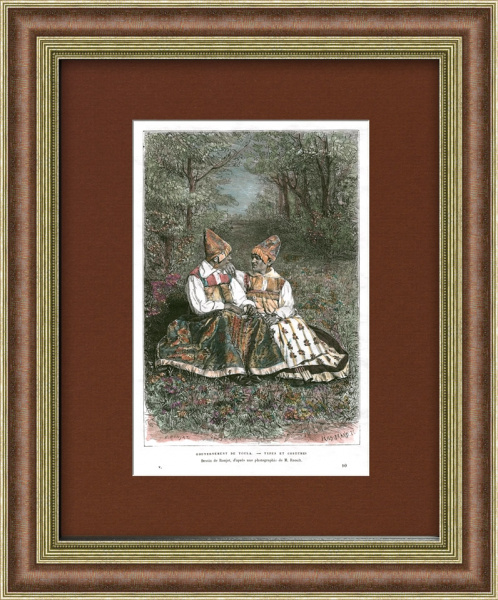 Тульский народный костюм, антикварная литография конца XIX в.