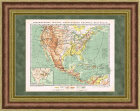 Северная и Центральная Америка, старинная карта в раме, 1900-е гг.