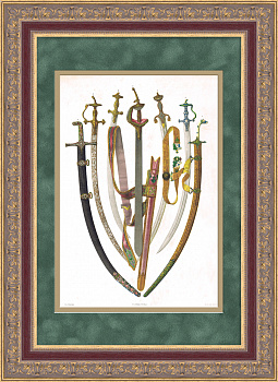 Сабли персидские и мусульманские. Антикварная литография 1869 года