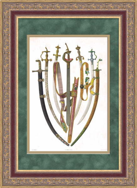 Сабли персидские и мусульманские. Антикварная литография 1869 года