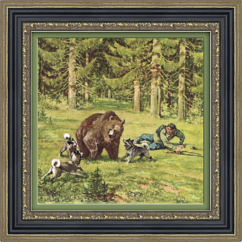 Охота на медведя с собаками. Тиражная иллюстрация