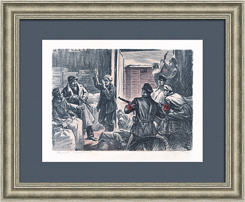 Борьба нарастает, Рабоче-крестьянская милиция времен революции. Советская, авторская гравюра