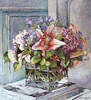 Цветы в кубе.  Авторская, современная живопись Цветы в кубе.  Авторская, современная живопись