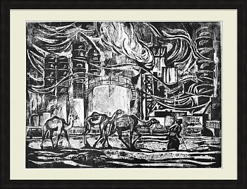 Красноводский нефтеперерабатывающий завод, Туркменистан. Старинная большая гравюра