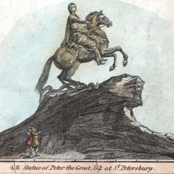 гравированная карта европейской россии с виньеткой "медный всадник", 1824 г.