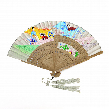 Авторский веер с ручной раскраской. Китай, 1957 год