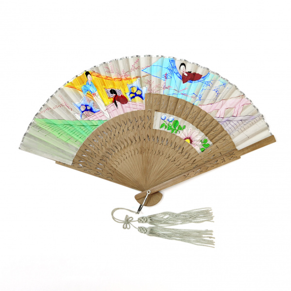 Авторский веер с ручной раскраской. Китай, 1957 год