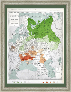 Площадь лесов по губерниям, относительно численности населения. Старинная карта