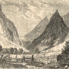 Виды Альпийских гор: Тироль, старинная гравюра, 1863 г.