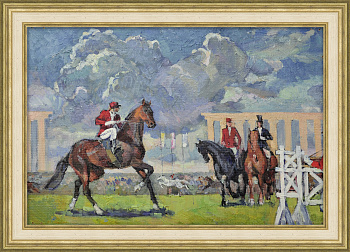 Скачки на ипподроме. Авторская, винтажная живопись