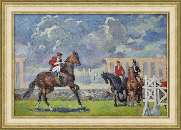 Скачки на ипподроме. Авторская, винтажная живопись