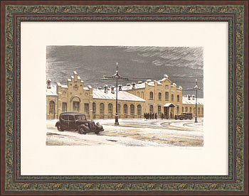 Финляндский вокзал - дореволюционное здание, Санкт-Петербург. Авторская гравюра Финляндский вокзал - дореволюционное здание, Санкт-Петербург. Авторская гравюра