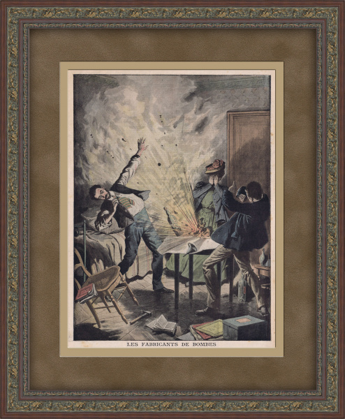 Бомбисты: подготовка покушения на политического оппонента. Антикварная литография