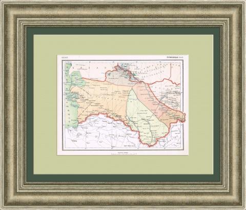 Туркменская ССР, старинная карта в раме, 1928 г.