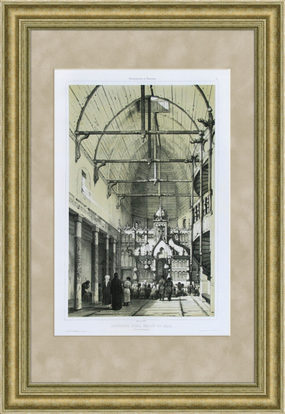 Интерьер деревянной церкви около Кинешмы (Костромская губерния). Старинная литография