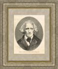 Якоба Гримм, портрет сказочника, старинная гравюра в раме, 1863 г.