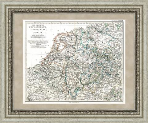Германия, Нидерланды и Бельгия. Старинная карта 1870 года