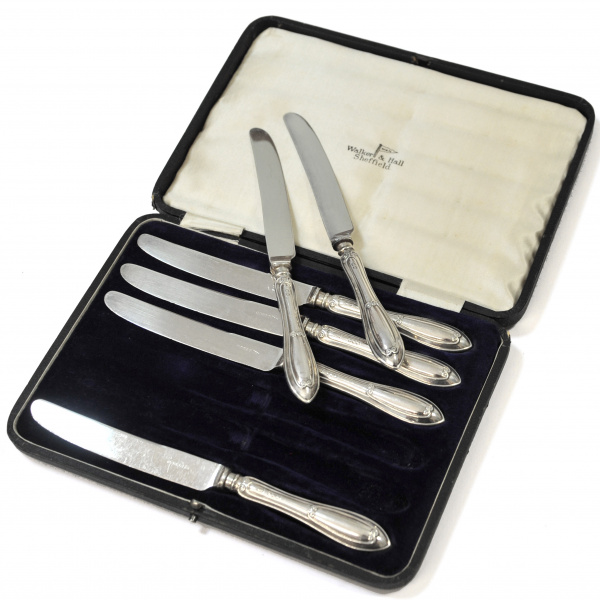 десертные ножи, набор из шести предметов. антикварное серебро